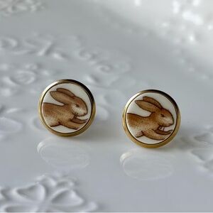 Gold Bunny Earrings | Broken China Jewelry | Royal Doulton Bunnykins